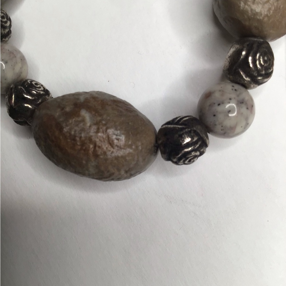 Women’s Long Necklace Tan Beige Silver - Picture 3 of 10